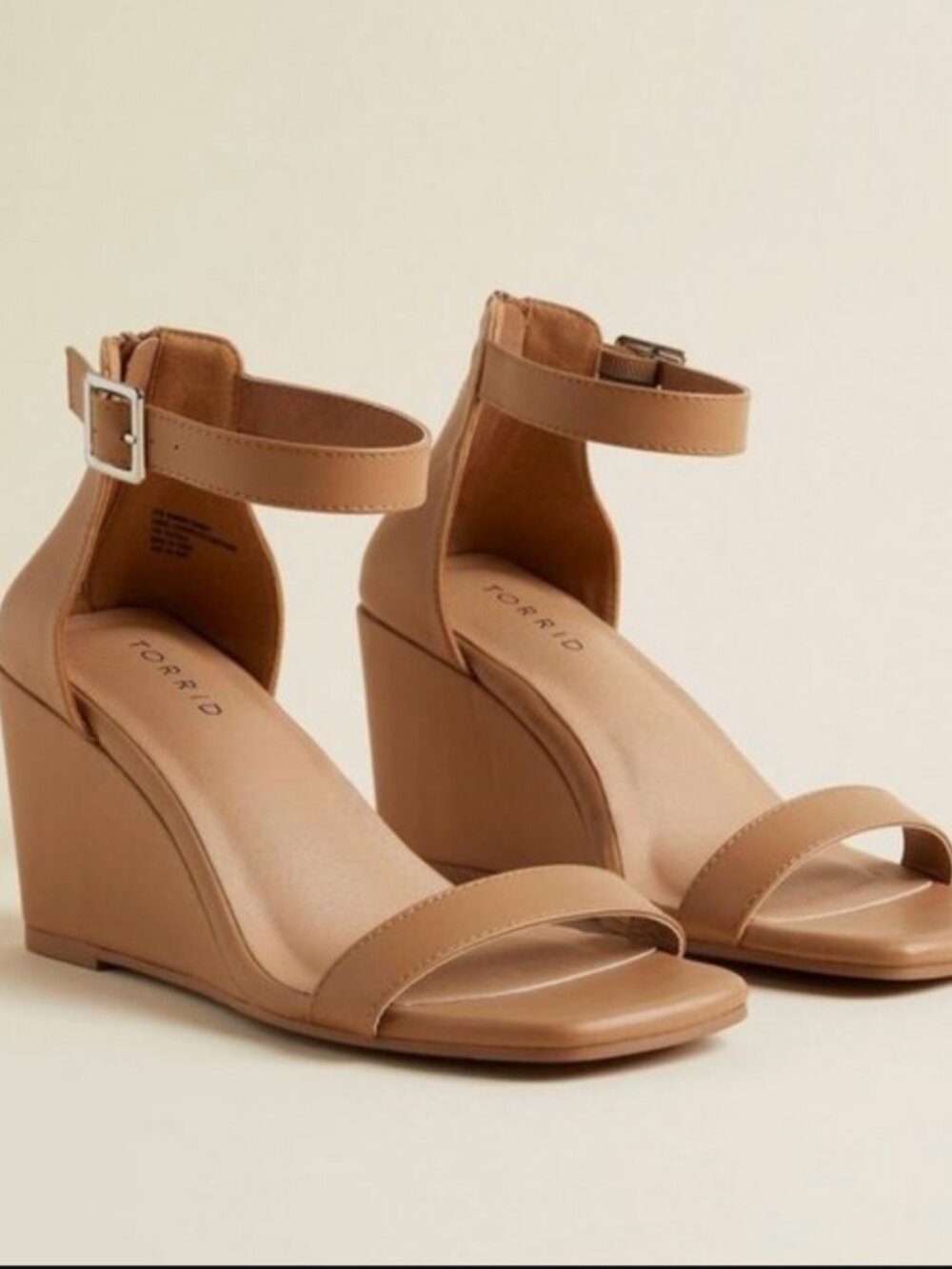 Torrid Cognac PU Square Toe Demi Wedge sz 11Wide Width Wedding Guest Summer Heel